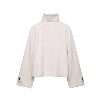 Korte Khaki Dames Jas Met Opstaande Kraag