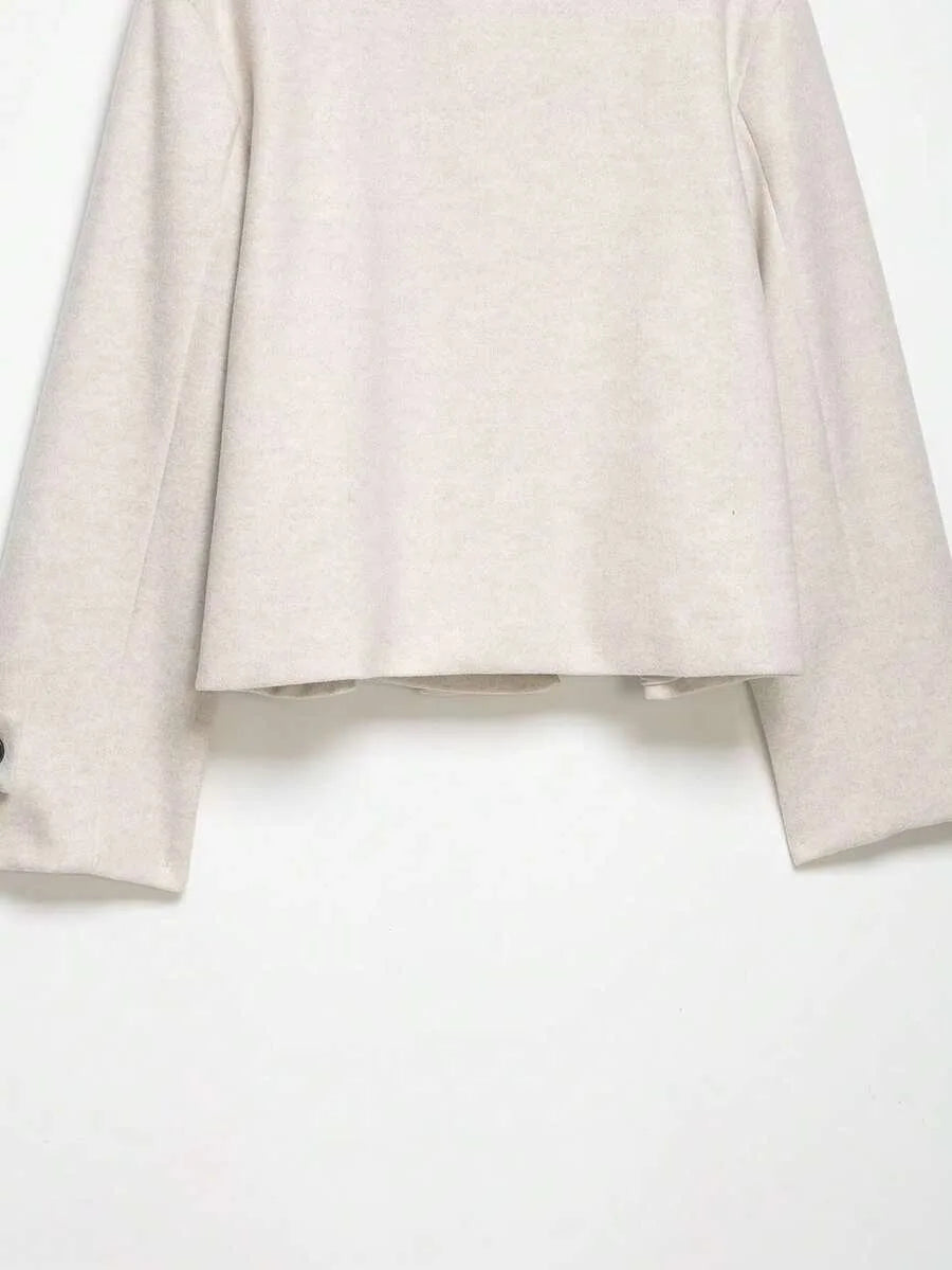 Korte Khaki Dames Jas Met Opstaande Kraag