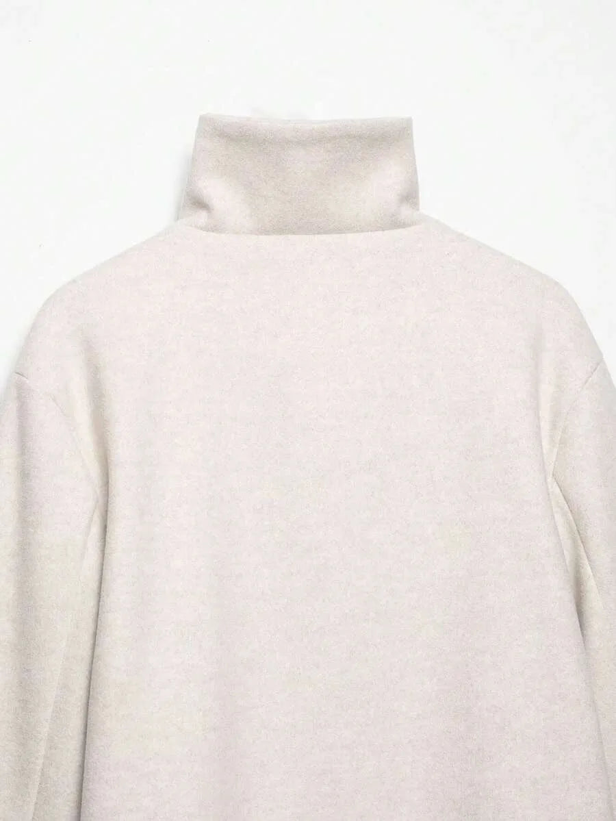 Korte Khaki Dames Jas Met Opstaande Kraag
