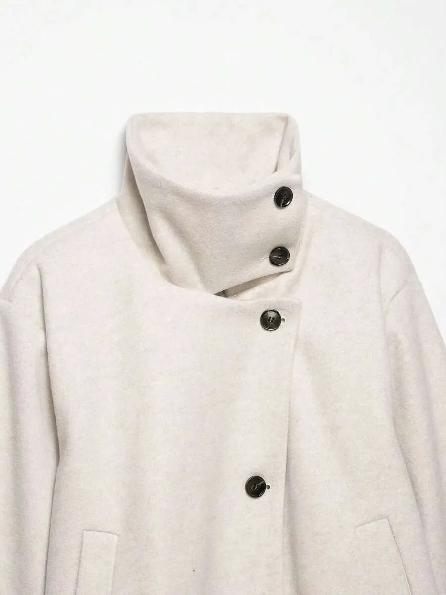 Korte Khaki Dames Jas Met Opstaande Kraag