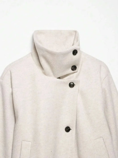 Korte Khaki Dames Jas Met Opstaande Kraag