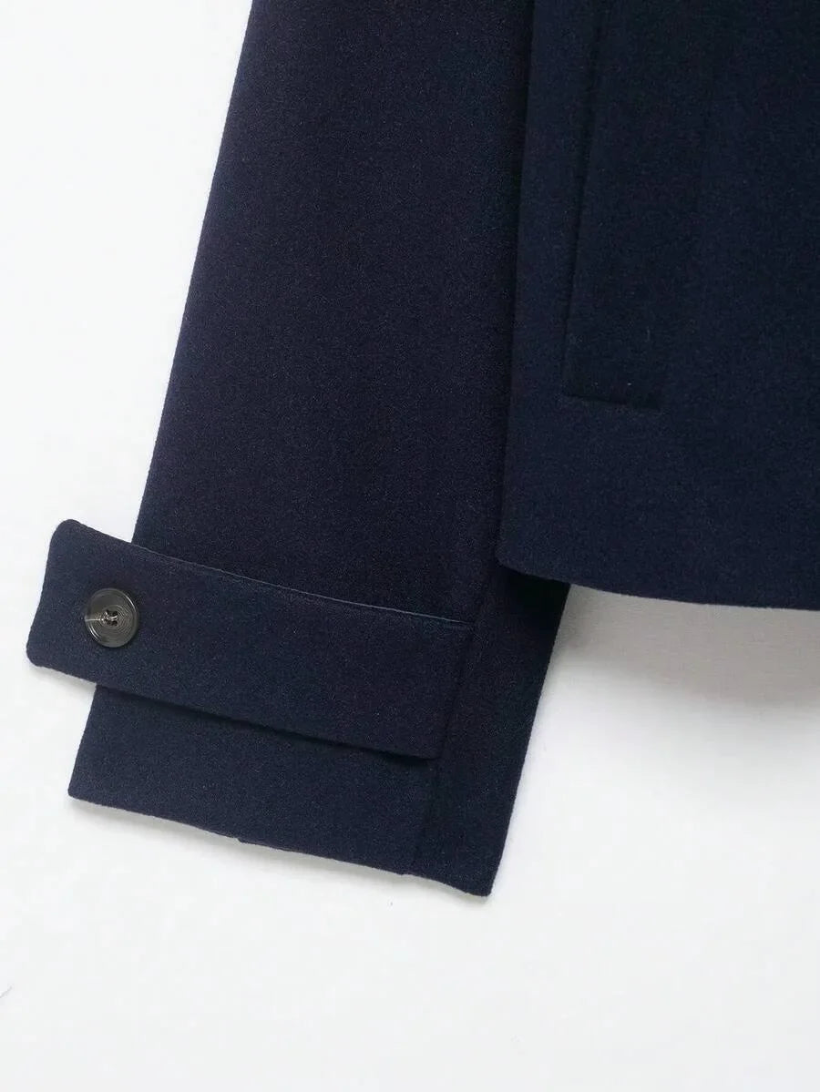 Korte Khaki Dames Jas Met Opstaande Kraag