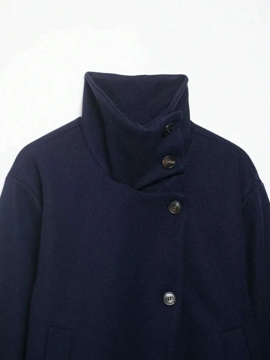 Korte Khaki Dames Jas Met Opstaande Kraag