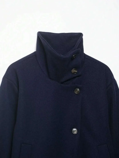 Korte Khaki Dames Jas Met Opstaande Kraag