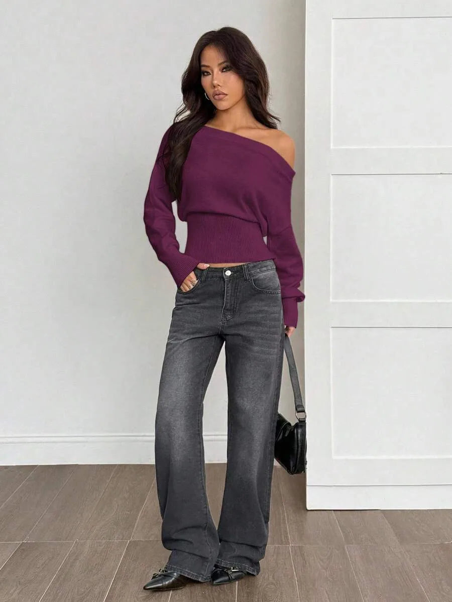 Oversized Dames Trui Met Asymmetrische Hals