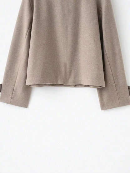 Korte Khaki Dames Jas Met Opstaande Kraag