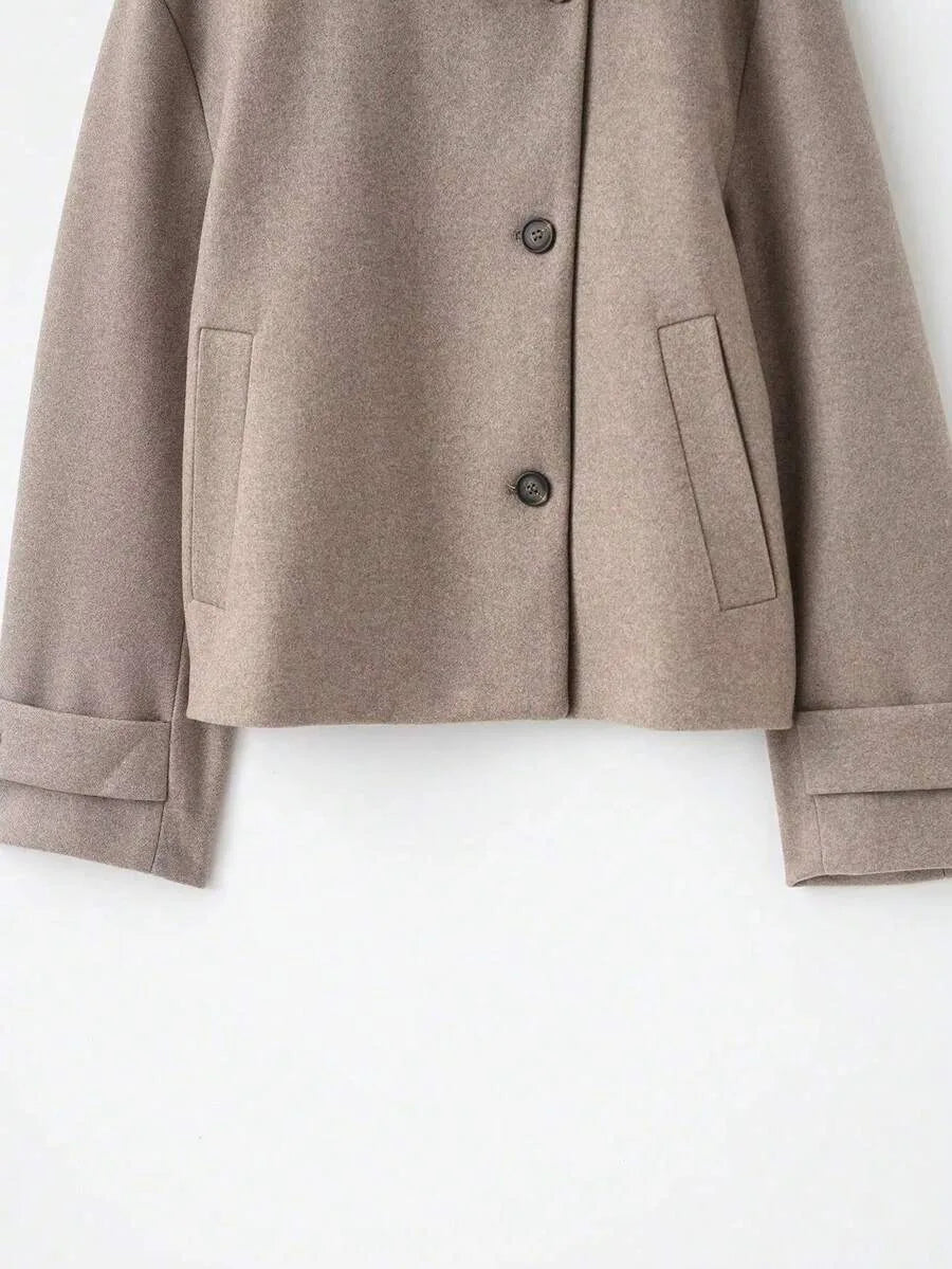Korte Khaki Dames Jas Met Opstaande Kraag
