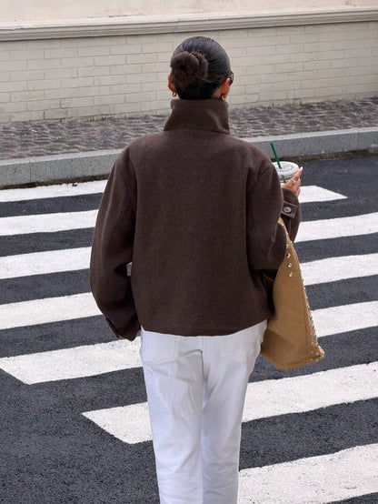 Korte Khaki Dames Jas Met Opstaande Kraag