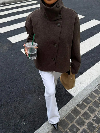 Korte Khaki Dames Jas Met Opstaande Kraag