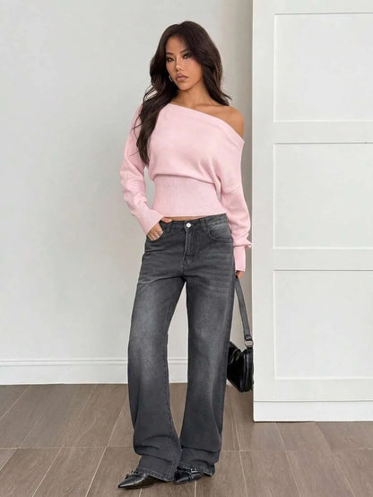 Oversized Dames Trui Met Asymmetrische Hals