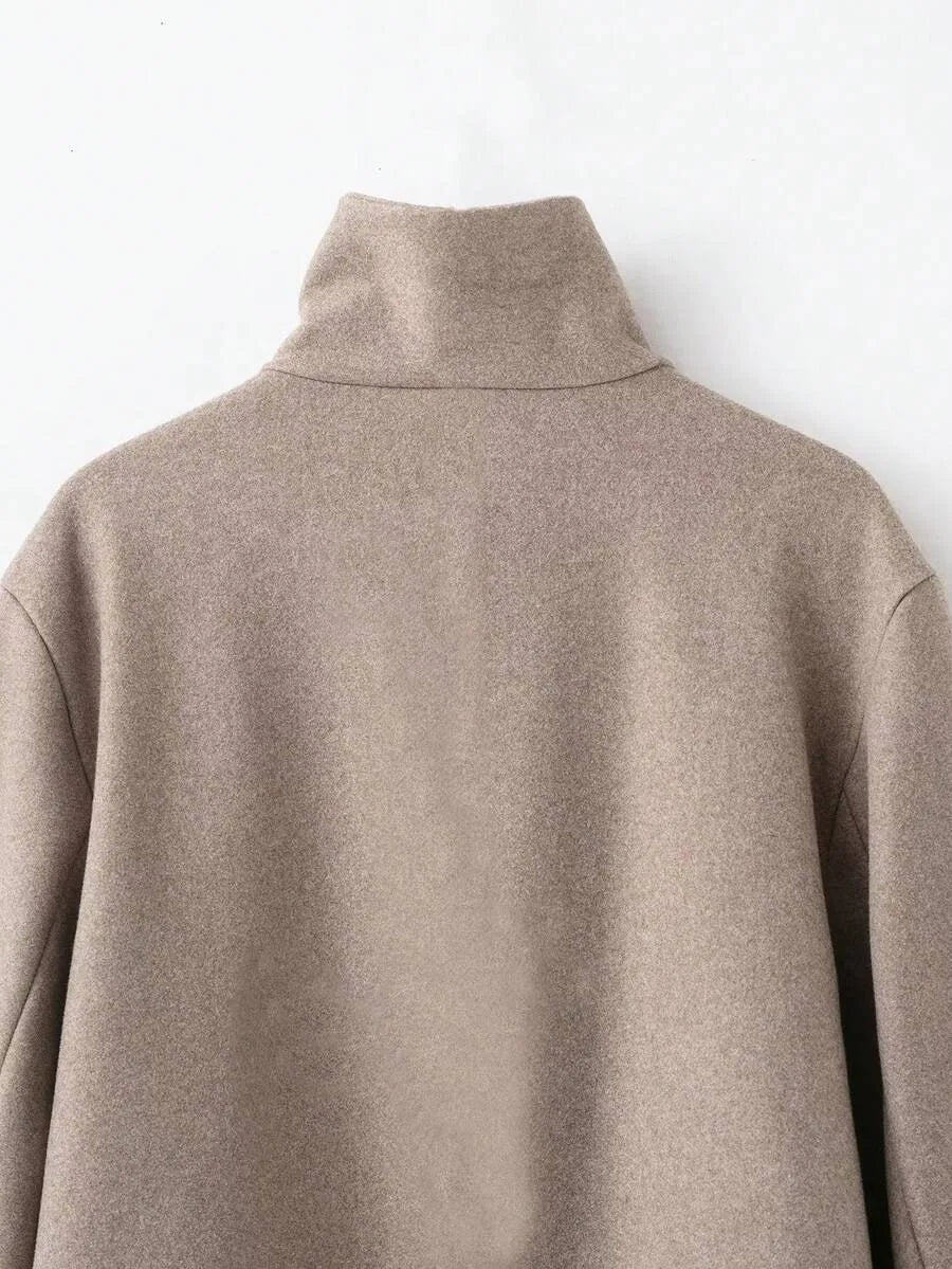 Korte Khaki Dames Jas Met Opstaande Kraag