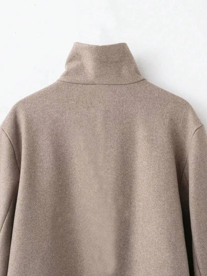 Korte Khaki Dames Jas Met Opstaande Kraag