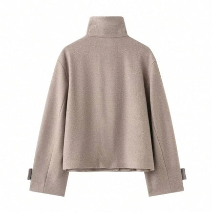 Korte Khaki Dames Jas Met Opstaande Kraag