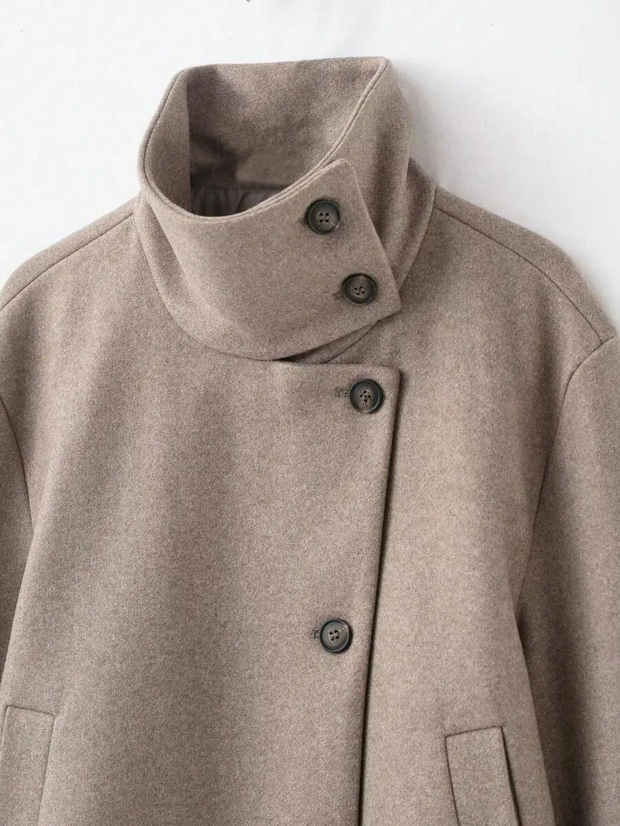 Korte Khaki Dames Jas Met Opstaande Kraag