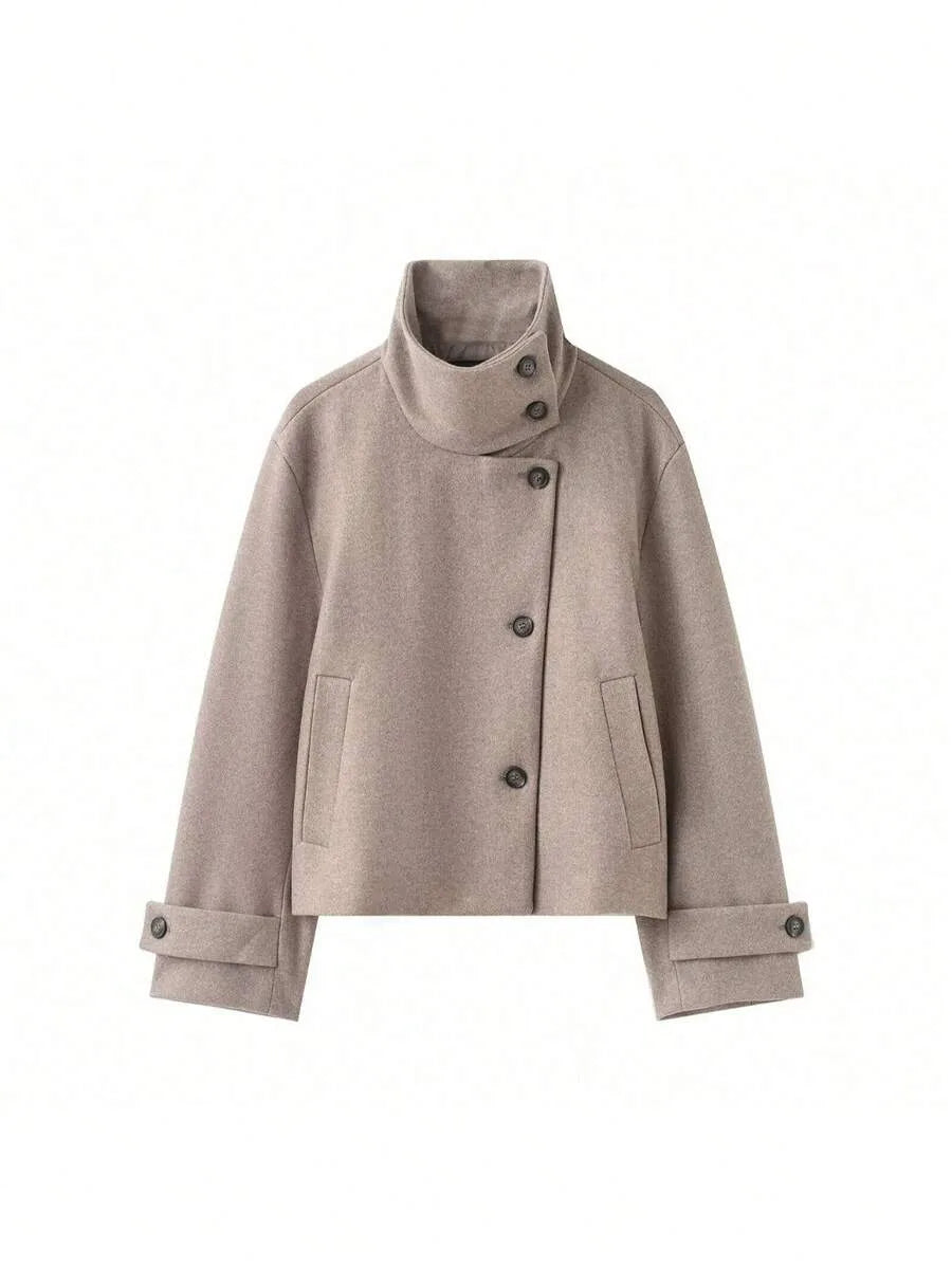 Korte Khaki Dames Jas Met Opstaande Kraag