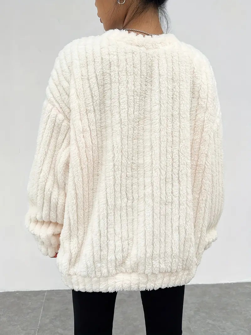 Oversized Fleece Sweater Dames – Losvallende Trui Met Ronde Hals