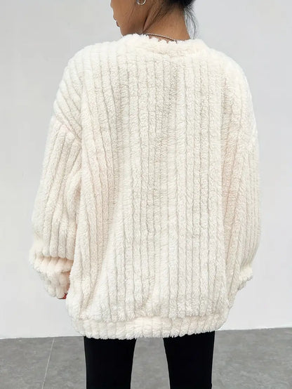 Oversized Fleece Sweater Dames – Losvallende Trui Met Ronde Hals