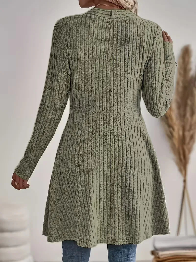 Lang Vest Dames – Gebreide Cardigan Met V-Hals