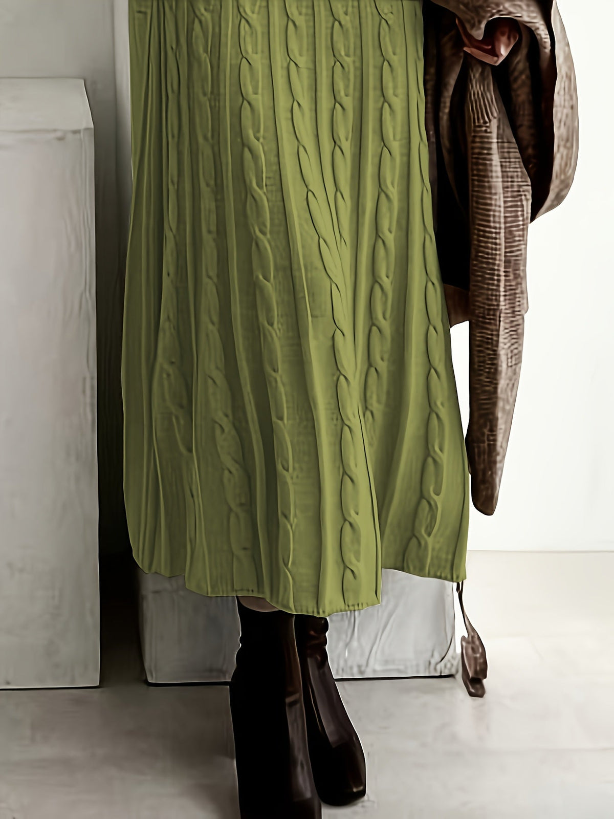 Maxi Sweaterjurk Dames – Lange Gebreide Jurk Met Kabelpatroon