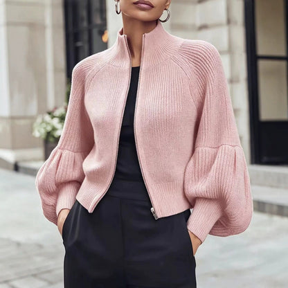Kort Gebreid Vest Dames – Cropped Cardigan Met Pofmouwen
