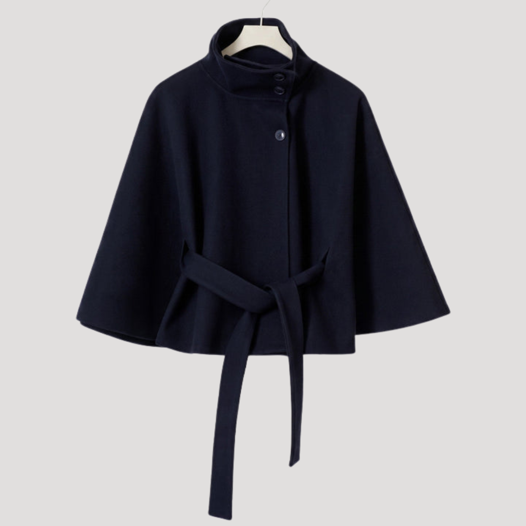 Dames Poncho Jas Met Wijde Mouwen En Strikceintuur