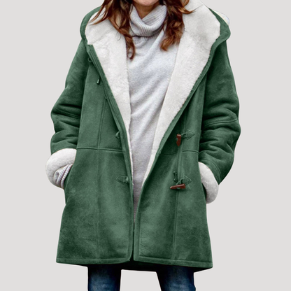 Lange Duffle-Coat Voor Dames Met Capuchon En Warme Voering