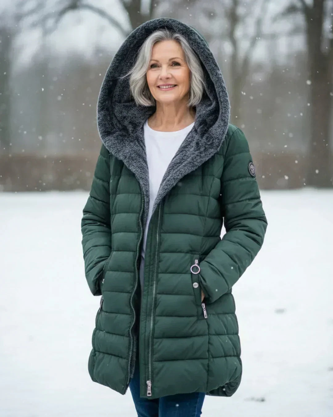 Lange Dames Pufferjas Met Capuchon En Ritssluiting