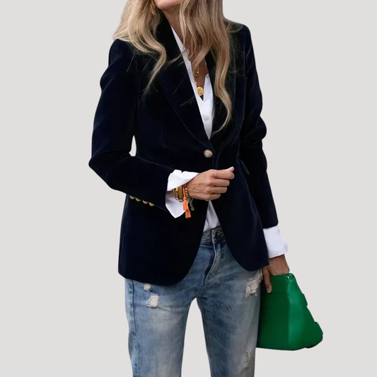 Fluwelen Dames Blazer Met Revers En Enkele Knoopsluiting