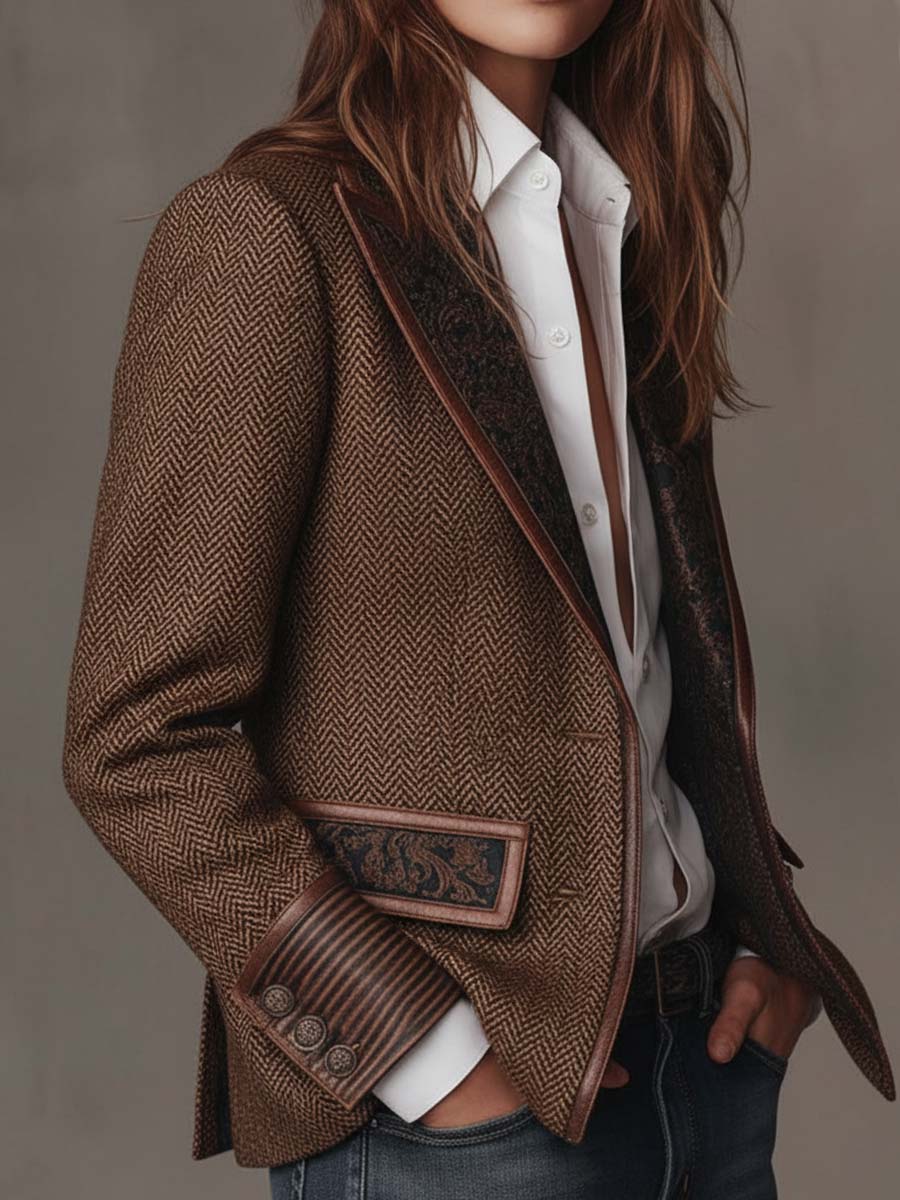 Vintage Blazer Dames – Visgraat Colbert Met Borduursel