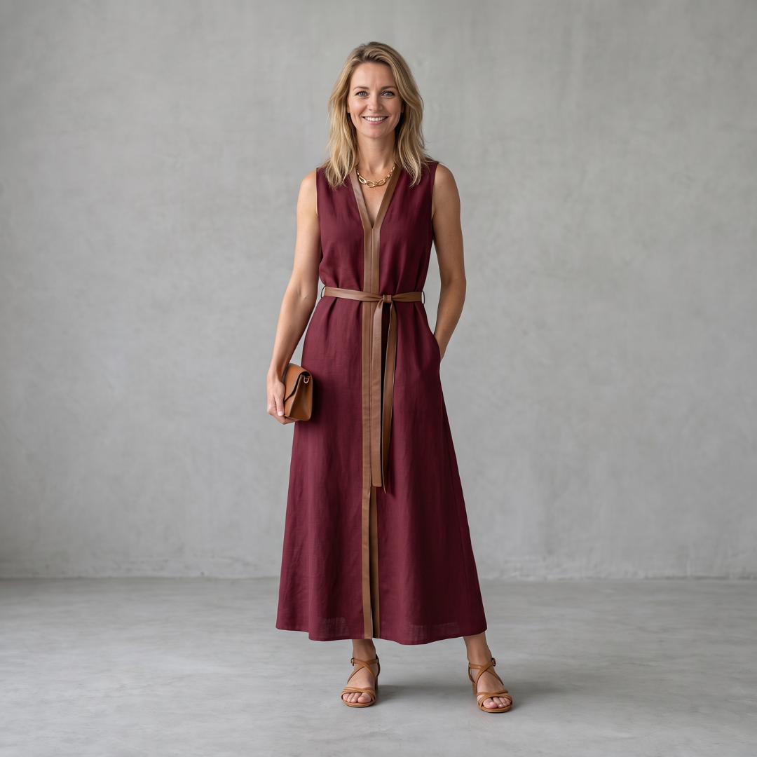Nienke - Lange Jurk met Contrasterende Details