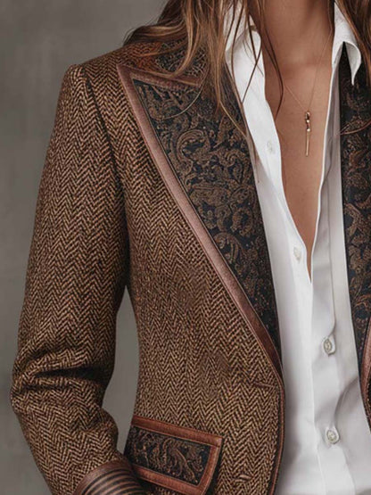 Vintage Blazer Dames – Visgraat Colbert Met Borduursel