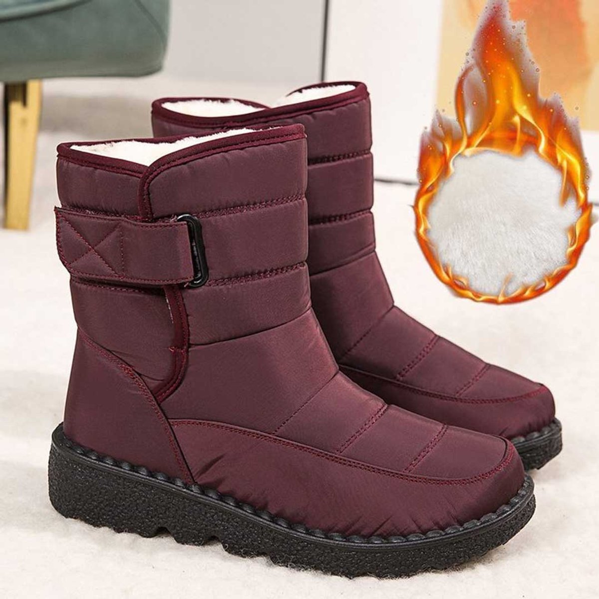 Warme Snowboots Dames – Enkellaarsjes Met Pluchevoering