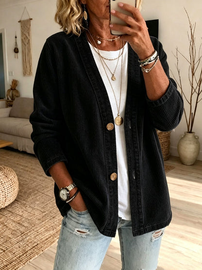 Corduroy Vest Dames – Cardigan Met V-Hals En Ribstructuur