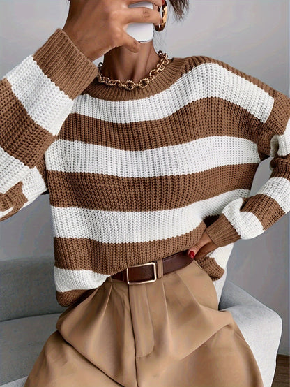 Gestreepte Gebreide Trui Dames – Oversized Trui & Wintertrui