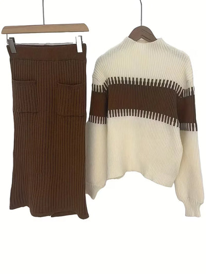 Tweedelige Ribgebreide Set Dames – Trui & Bijpassende Rok