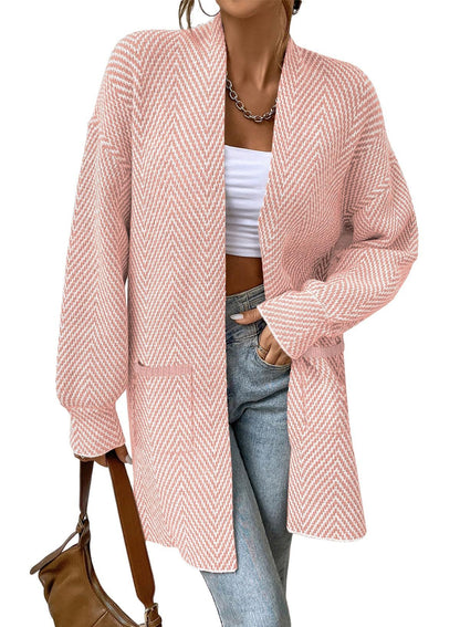 Dames Lang Cardigan Vest Met Open Voorkant En Lange Mouwen