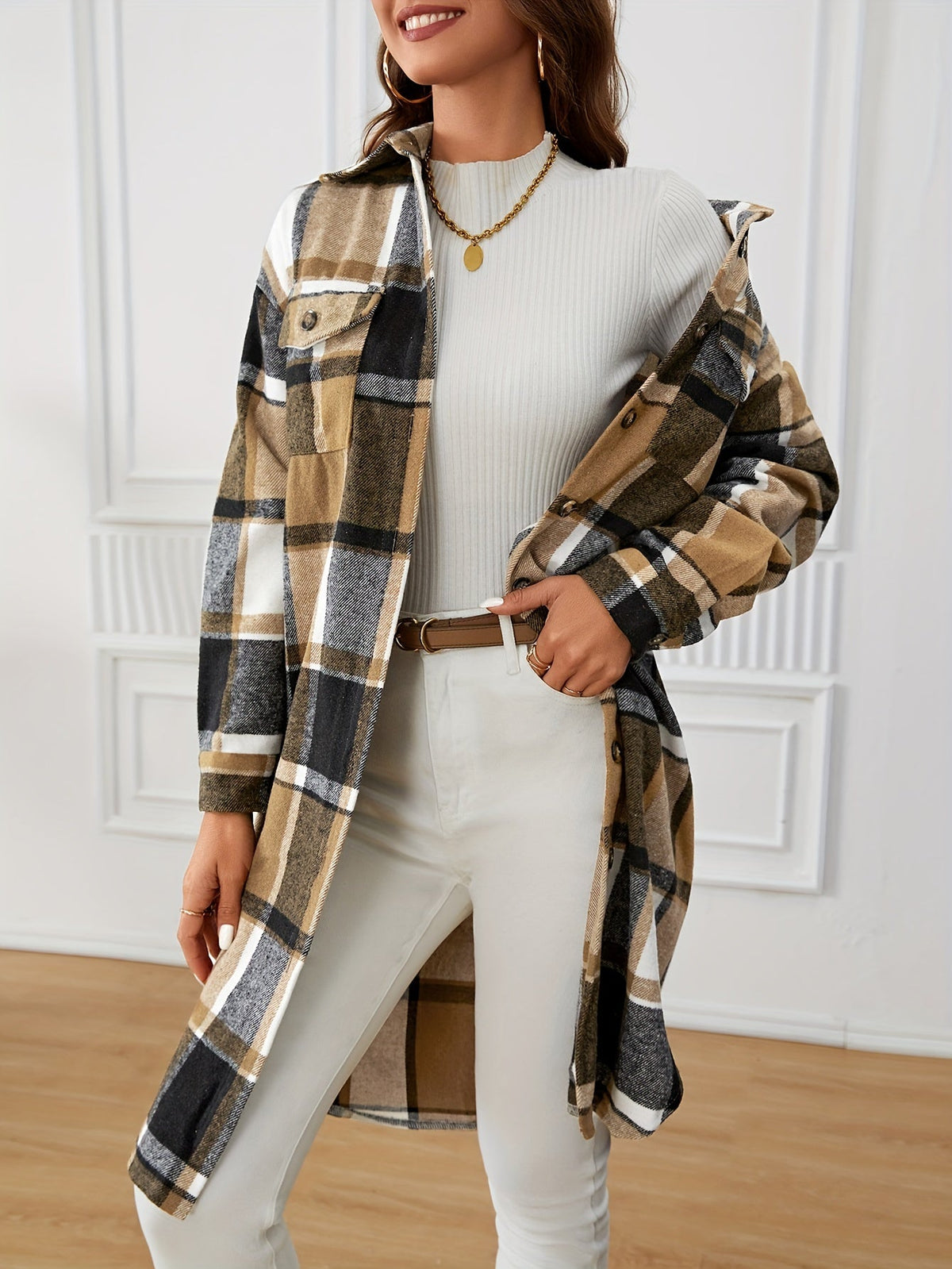 Lange Geruite Jas Dames – Oversized Mantel & Winterjas