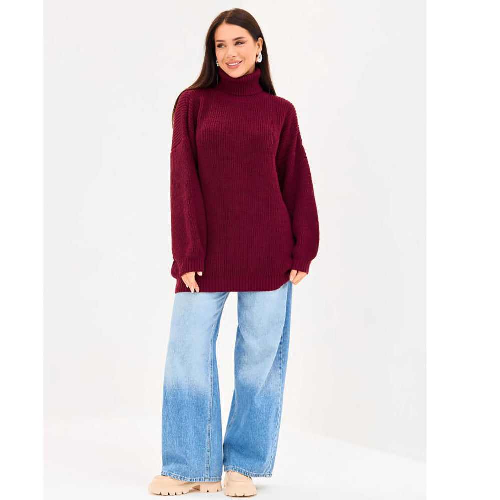 Oversized Coltrui Dames – Halflange Gebreide Top Met Rolcol