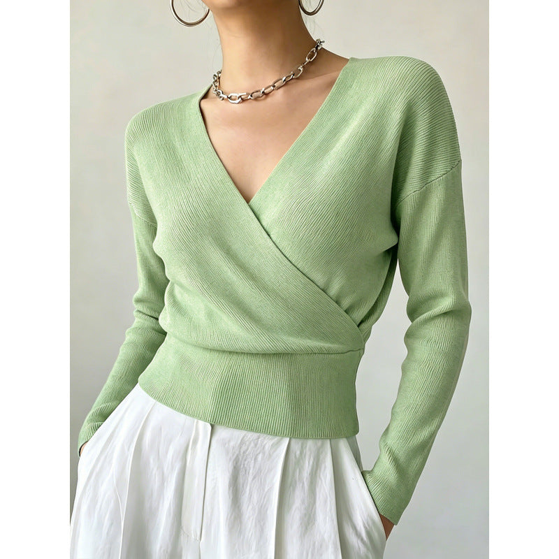 Korte Overslagtrui Dames – Cropped Sweater Met Lange Mouwen