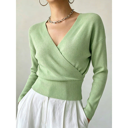 Korte Overslagtrui Dames – Cropped Sweater Met Lange Mouwen