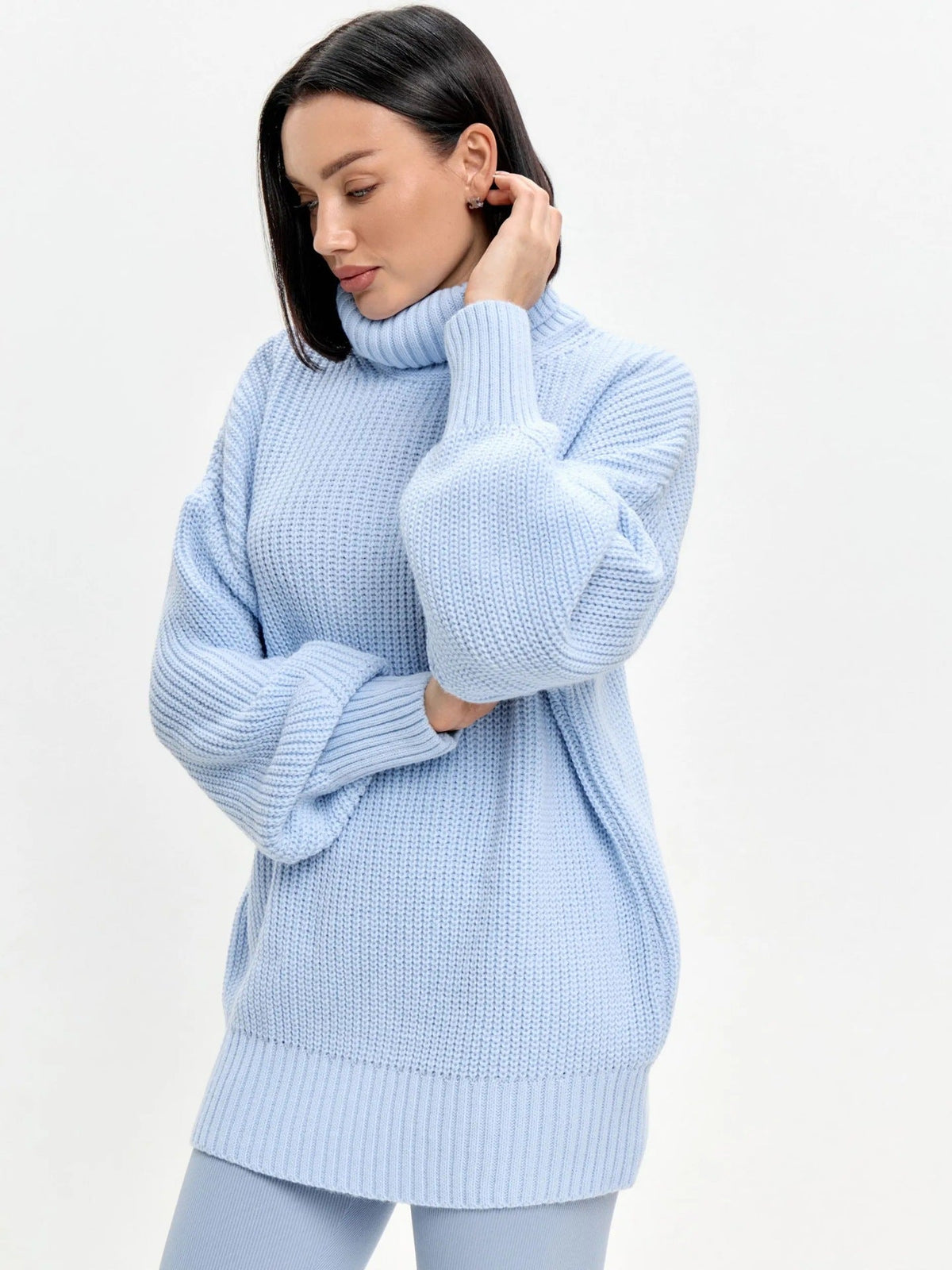 Oversized Coltrui Dames – Halflange Gebreide Top Met Rolcol