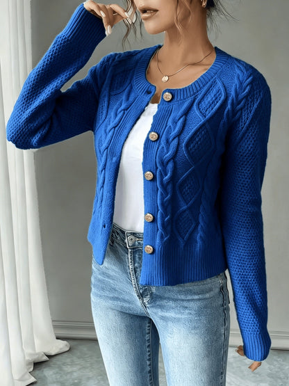 Dames Gebreid Korte Cardigan Met Kabelpatroon En Gouden Knopen