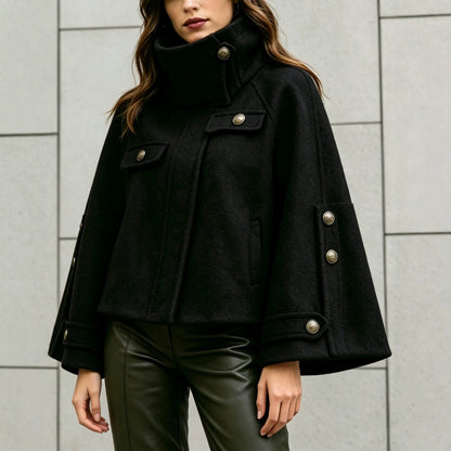 Chique Cape Jas Dames – Korte Jas Met Opstaande Kraag