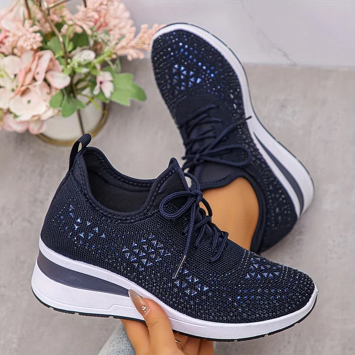 Platform Sneakers Dames – Veterschoenen Met Strass