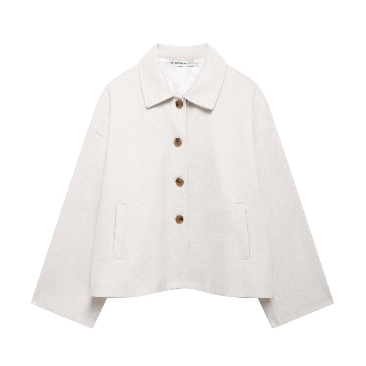 Oversized Dames Korte Wollen Jas Met Wijde Mouwen