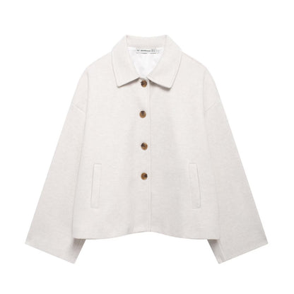 Oversized Dames Korte Wollen Jas Met Wijde Mouwen