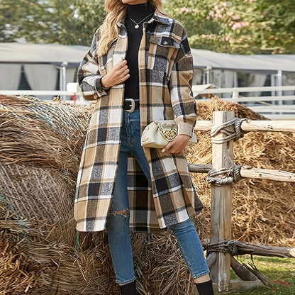 Lange Geruite Jas Dames – Oversized Mantel & Winterjas