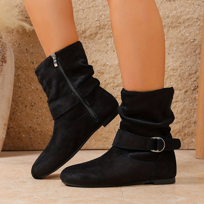 Enkellaarzen Dames – Boots Met Gesp En Plooien