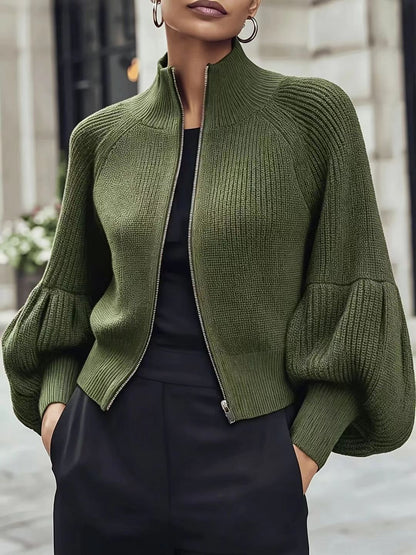 Kort Gebreid Vest Dames – Cropped Cardigan Met Pofmouwen