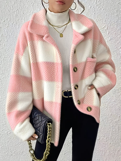 Oversized Geruite Fleece Jas Dames – Jasje Met Knopen